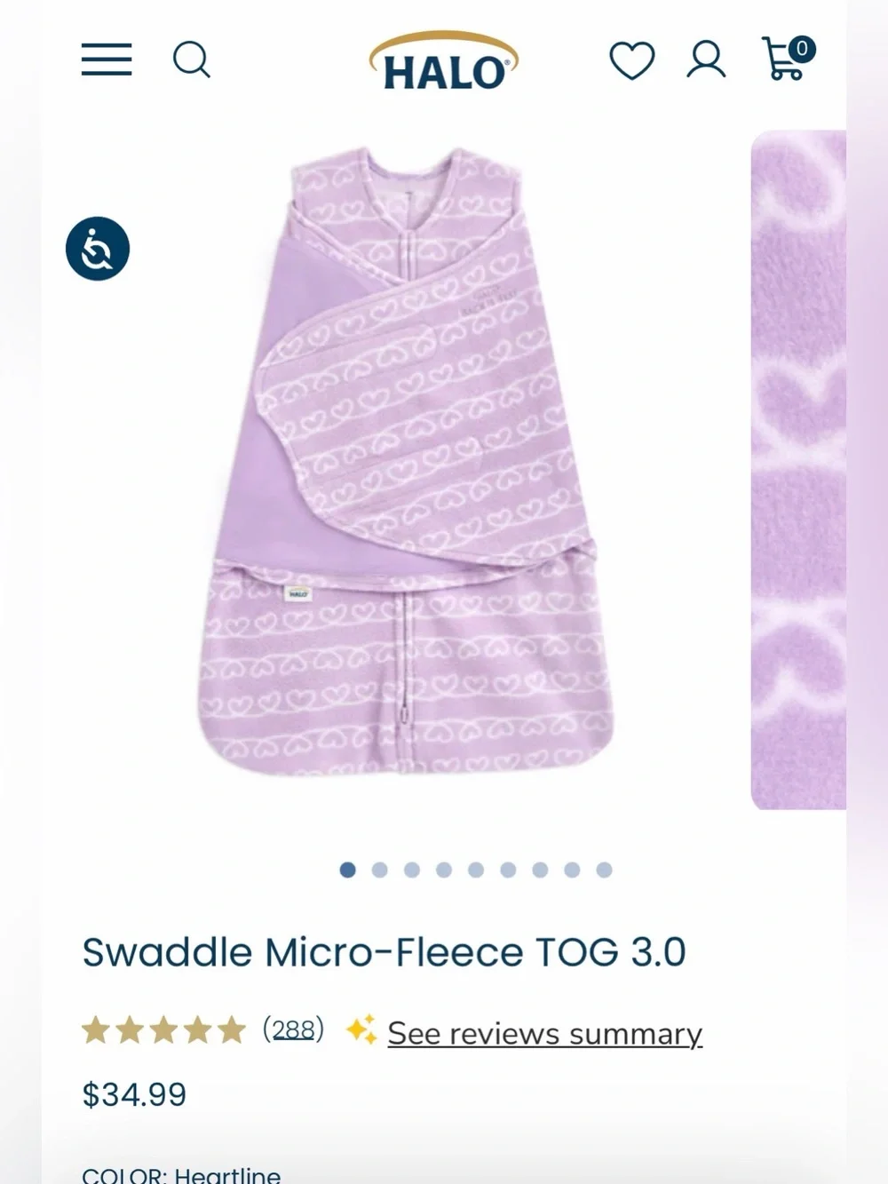 Halo Newborn 0-3 Months Swaddle Micro-Fleece TOG 3.0 Purple, White Hearts 💟